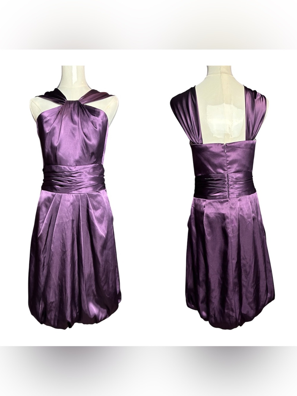 Elegant Purple/Eggplant Satin Halter Cocktail Dress by David’s Bridal size 2